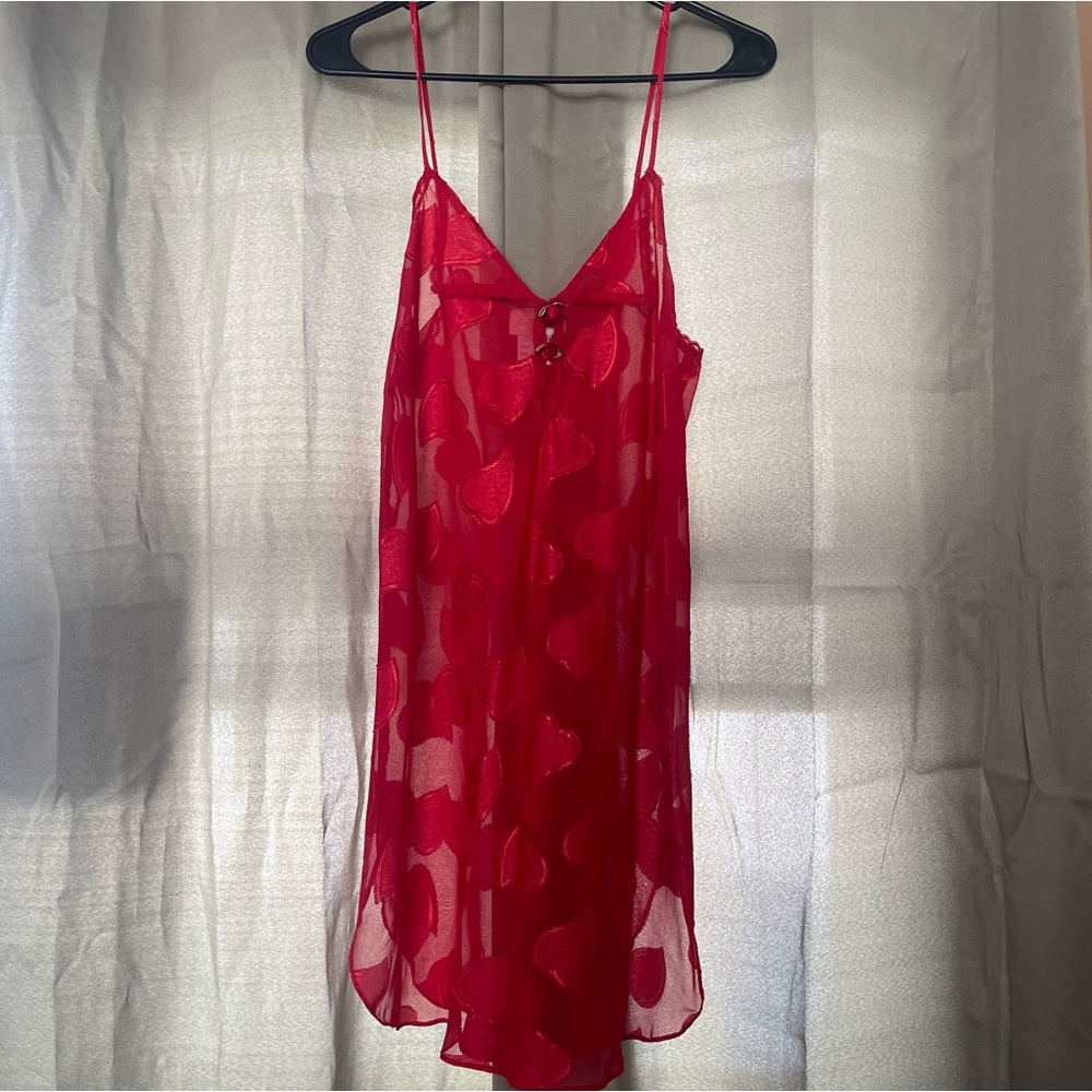 Inner most vintage Red Sheer Valentines Heart Babydoll chemise size large